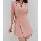 Buckled-waist Linen Wrap Minidress