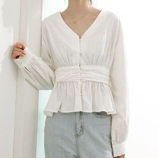 Long-sleeve Crinkled Top White - One Size