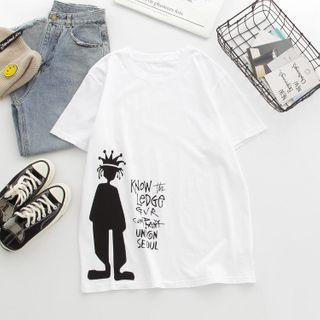 Printed Short-sleeved Top White - One Size