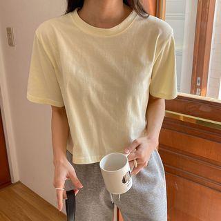 Plain Cropped Cotton T-shirt