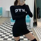 Lettering Long-sleeve Bodycon Dress