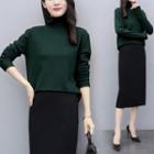 Set: Turtle Neck Sweater + Midi Fitted Skirt