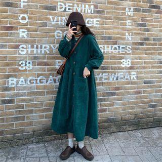 Long-sleeve Maxi A-line Dress Green - One Size