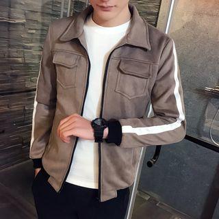 Plain Faux Suede Collared Jacket