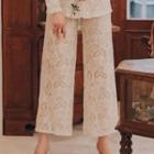 Floral Lace-embroidered Wide-leg Pants
