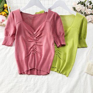 Summer-knit Ruched V-neck Top