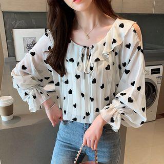 Heart Printed Long-sleeve Chiffon Blouse