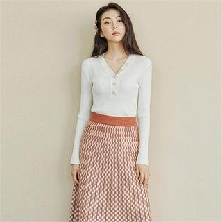 Half-placket Rib-knit Top
