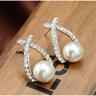 Faux Pearl Rhinestone Alloy Earring 1 Pair - Faux Pearl - Silver - One Size