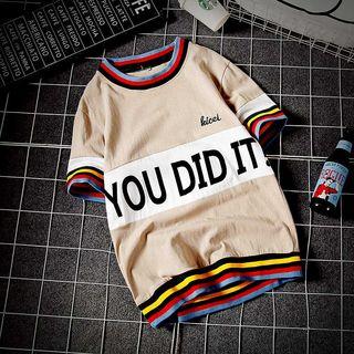 Short-sleeve Contrast Stripe Lettering T-shirt