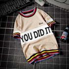 Short-sleeve Contrast Stripe Lettering T-shirt