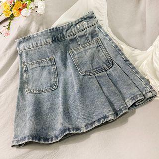 High-waist Asymmetric Denim Mini Skirt
