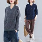 Dotted Lace Trim Long-sleeve T-shirt