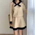 Set: Two-tone Cardigan + Mini A-line Skirt