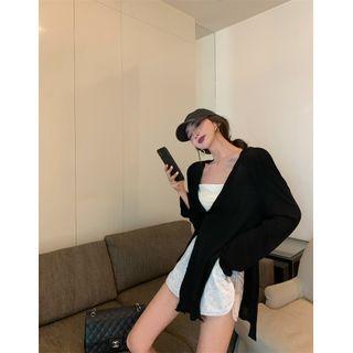 Plain Slit Cardigan / Wide-leg Shorts