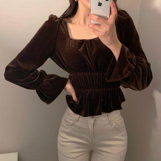 Velvet Blouse Coffee - One Size