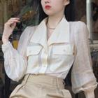Puff-sleeve Sheer Shirt As Shown In Figure - One Size