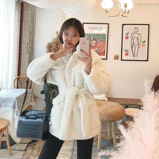 Sherpa-fleece Field Jacket With Sash Ivory - One Size