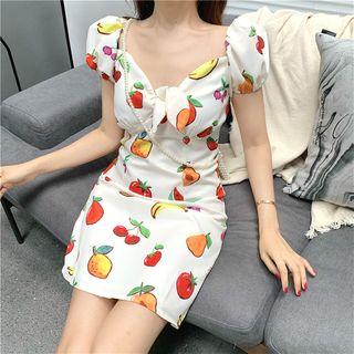 Pattern V-neck Dress Dress - One Size