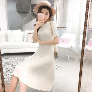 Plain Short Sleeve Knit A-line Dress