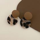 Leopard Print Disc Alloy Dangle Earring 1 Pair - Silver Needle - Khaki & Black - One Size