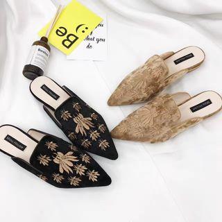 Embroidered Pointed Mules