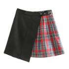 Belted Plaid Panel Mini A-line Skirt