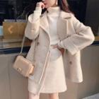 Set: Double-breasted Coat + Mini A-line Wrap Skirt