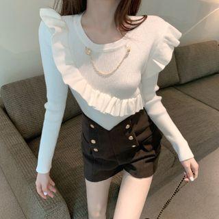 Ruffle Trim Knit Top / Shorts