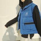 Stand Collar Lettering Zip Padded Vest