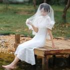 Short-sleeve Lace Qipao / Veil / Set