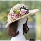 Flower Accent Foldable Straw Hat