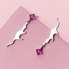 925 Sterling Silver Cat Rhinestone Dangle Earring 1 Pair - S925 Silver - One Size