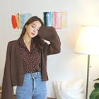 Wide-sleeve Rib-knit Cardigan