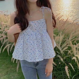 Floral Camisole Top Floral - Light Blue & White - One Size