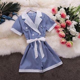 Checked Contrast Trim Short-sleeve Playsuit