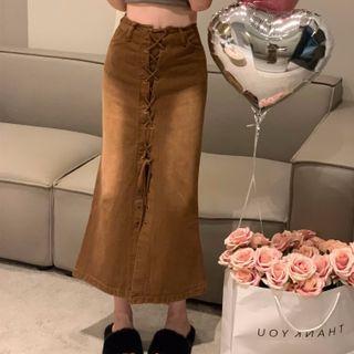 Lace-up Midi Denim Mermaid Skirt