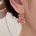 Plaid Bear Drop Earring 1 Pair - 925 Silver - Red - One Size