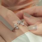 Flower Rhinestone Sterling Silver Open Ring Flower Ring - Silver - One Size