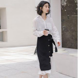 Midi Shirtdress / Asymmetric Midi A-line Skirt / Set