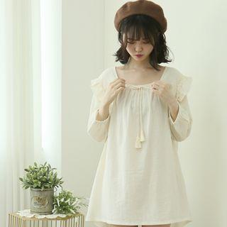 Tasseled Cotton Mini Dress One Size
