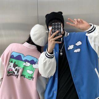 Long Sleeve Letter Print Embroidered Baseball Jacket