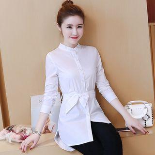 Long-sleeve Tie-waist Long Shirt