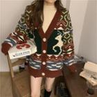Patterned Cardigan Brown & Green - One Size