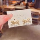 Faux Pearl Bow Alloy Earring 1 Pair - E4356 - Gold - One Size