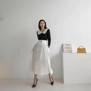 Belted Pleated Maxi Wrap Skirt