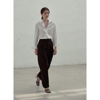 Pleated Hidden-button Shirt