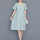 Short-sleeve Jacquard Midi Dress