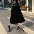 Midi A-line Pleated Velvet Skirt Black - One Size