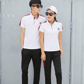 Set: Couple Matching Short-sleeve Letter Polo Shirt + Sweatpants